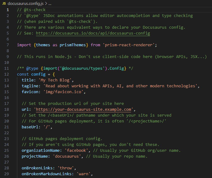 Content of the Docusaurus configuration file
